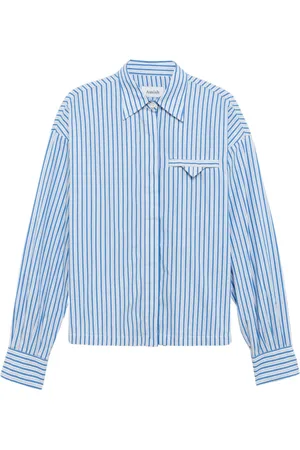 AMISH Bluser & Skjorter, Dame, Blå, S, Bomuld, Stribet Bomuld Poplin Skjorte Gilda Blå
