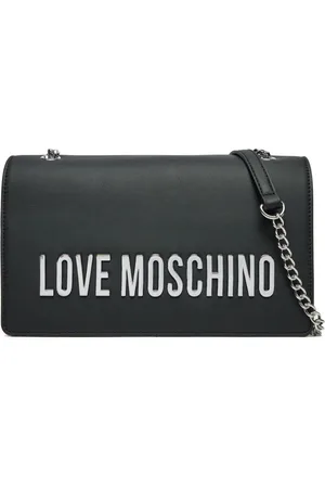 Moschino Taske, Dame, Sort, ONE SIZE, Uld, Sort Skuldertaske med Sølv Logo