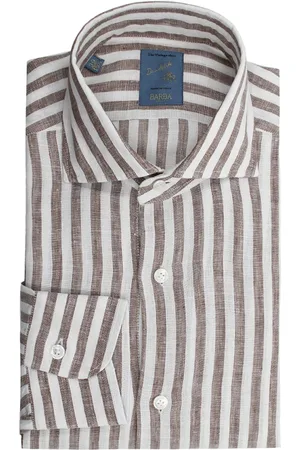 BARBA Skjorte, Herre, Brun, M, Linned, Mørkebrun Linnedskjorte Slim Fit