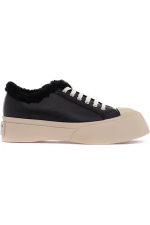 Marni Sko, Dame, Sort, 38 EU, Læder, Sherpa-foret læder sneaker med pelsforing