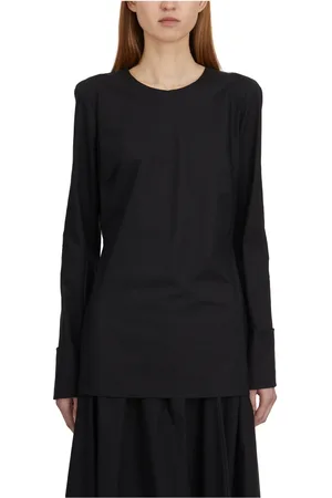 Thelatest Bluser & Skjorter, Dame, Sort, M, Bomuld, Bomuld Crewneck Bluse