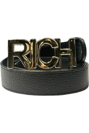 John Richmond Tilbehør, Dame, Sort, 110 CM, Uld, Logo Guld Front Læder Bælte