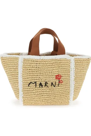 Marni Taske, Dame, Brun, ONE SIZE, Macramé Strik Tote Taske med Broderet Logo