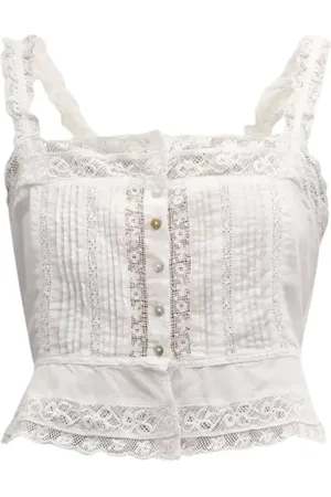 LOVESHACKFANCY Top, Dame, Hvid, XS, Bomuld, Hvid Blonde Peplum Cami Top