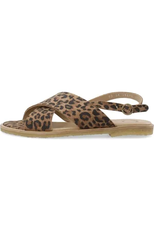 Cashott Sko, Dame, Brun, 36 EU, Suede, Leopard Print Kryds Sandal til Kvinder