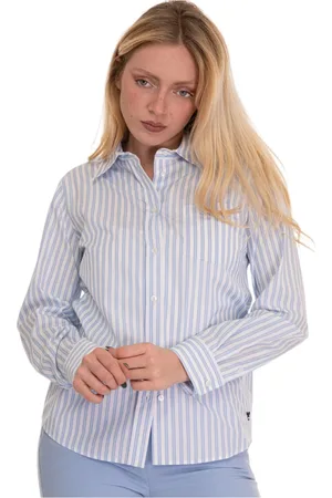 Max Mara Bluser & Skjorter, Dame, Blå, XL, Bomuld, Stribet bomuldsskjorte med forlomme