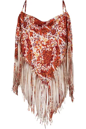 Paco rabanne Top, Dame, Flerfarvet, XS, Uld, Blomstret Frynset Asymmetrisk Top