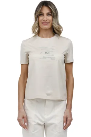 Max Mara Top, Dame, , XL, Kortærmet t-shirt med rund hals, print og broderet logo