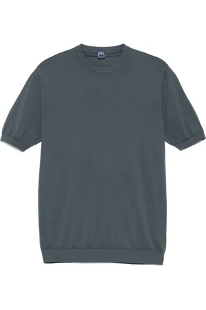 FEDELI Top, Herre, Blå, 2XL, Bomuld, Bomuld Strik T-shirt Lavet i Italien