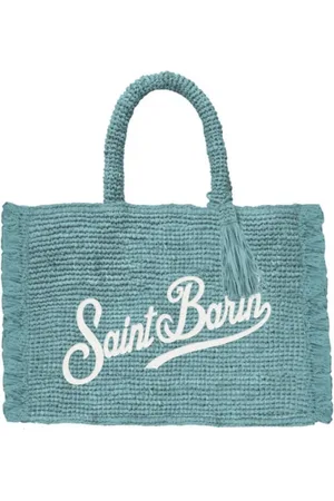 MC2 SAINT BARTH Taske, Dame, Blå, ONE SIZE, Uld, Broderet Mini Vanity Raffia Taske