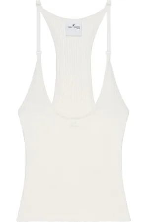 Courrèges Top, Dame, Hvid, M, Uld, Hvid Top med Scoop Neck og Ærmeløs