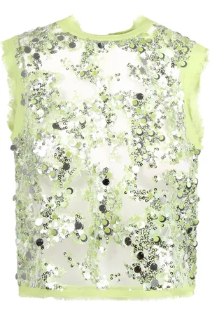 Baum und Pferdgarten Top, Dame, Grøn, S, Polyester, Gennemsigtig Manira Bluse med Frynsede Kanter