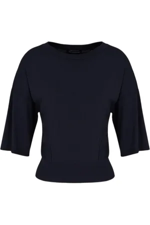 Armani Exchange Strik, Dame, Blå, L, Uld, Blå Sweater Minimalistisk Stil