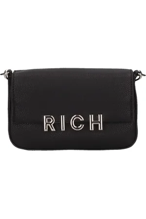 John Richmond Taske, Dame, Sort, ONE SIZE, Uld, Lille Sort Håndtaske med Sølv Logo Initialer