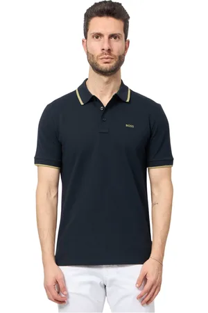 HUGO BOSS Top, Herre, Blå, 2XL, Bomuld, Blå Stribet Slim Fit Polo Skjorte