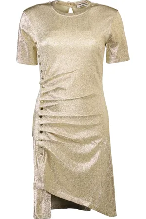 Paco rabanne Kjole, Dame, Gul, M, Uld, Draped Lurex Kjole Metallic Guld