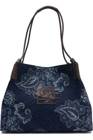 Etro Taske, Dame, Blå, ONE SIZE, Denim, Denim Rose Jacquard Shopping Taske