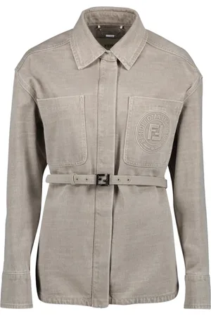 Fendi Jakke, Dame, Grå, XS, Denim, Grå Denim Klassisk Jakke