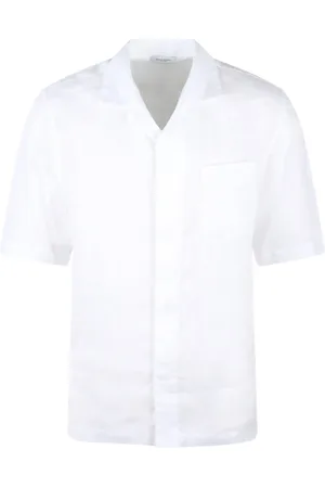 Paolo Pecora Skjorte, Herre, Hvid, XL, Linned, Linned Bowling Skjorte