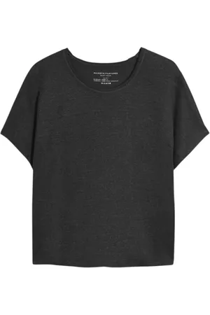 Majestic Top, Dame, Sort, M, Bomuld, Bomuld Linned T-Shirt Sort