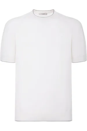 Paolo Pecora Top, Herre, Hvid, M, Bomuld, Hvid Honeycomb T-shirt med Kontrast Trim