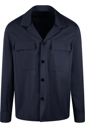 LOW BRAND Jakke, Herre, Blå, XL, Uld, Tropisk Uld Overshirt