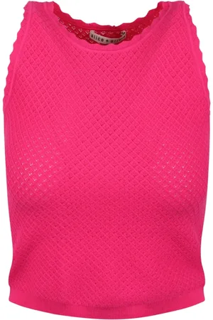 ALICE+OLIVIA Top, Dame, Lyserød, M, Polyester, Høj hals Skallop Trim Tank Top