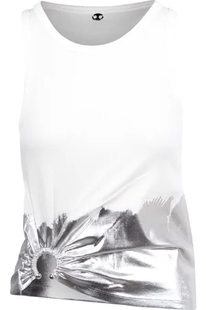 Paco rabanne Top, Dame, Hvid, M, Bomuld, Ribbet tanktop med piercingsdetalje