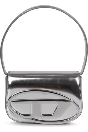 Diesel Taske, Dame, Grå, ONE SIZE, Uld, Metallic skuldertaske med logo plakette