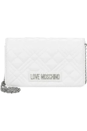 Moschino Taske, Dame, Hvid, ONE SIZE, Uld, Hvid Skuldertaske med Gyldne Detaljer