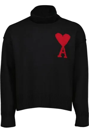 Ami Strik, Dame, Sort, S, Uld, Sort Hjerte Sweater Forår-Sommer 2025 Kollektion