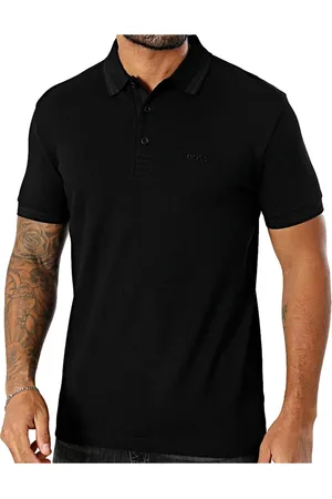 HUGO BOSS Top, Herre, Sort, S, Bomuld, Pique Bomuldspolo med Logodetalje