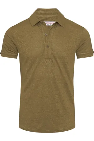 Orlebar Brown Top, Herre, Grøn, XL, Linned, Linned polo skjorte med 3 knapper