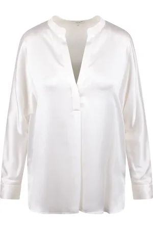 Vince Bluser & Skjorter, Dame, Hvid, S, V-hals bluse med ståkrave