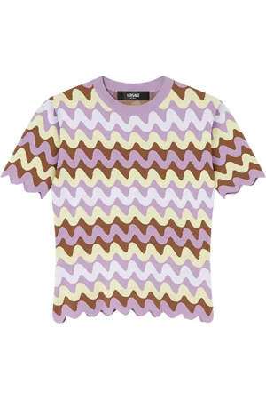 VERSACE Strik, Dame, Flerfarvet, S, Lilla Zigzag Crew Neck Sweater