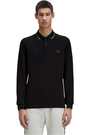 Fred Perry Top, Herre, Sort, S, Bomuld, Langærmet polo med dobbelt stribe
