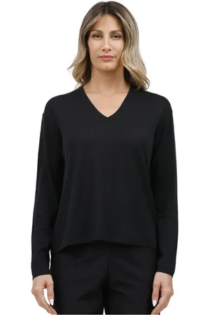 Max Mara Strik, Dame, Blå, L, Bomuld, Silke og bomuld V-hals sweater
