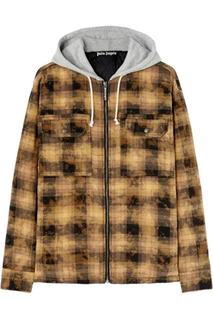 Palm Angels Jakke, Herre, Brun, M, Bomuld, Kurvet Logo Check Overshirt Jakke