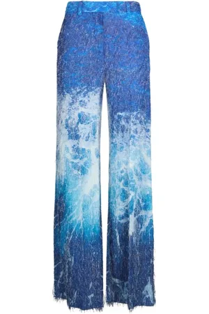 Roberto Cavalli Bukser, Dame, Blå, S, Messina Print Wide-Leg Bukser