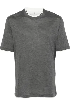 Brunello Cucinelli Top, Herre, Grå, M, Bomuld, Silk Bomuld T-shirt Lavet i Italien