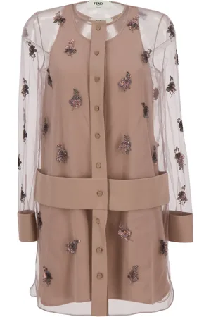 Fendi Kjole, Dame, Lyserød, M, Tyl, Blomstret Broderet Tylkjole