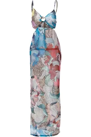 Roberto Cavalli Kjole, Dame, Flerfarvet, XS, Chiffon, Blomstret Chiffon Kjole - Feminin Elegance