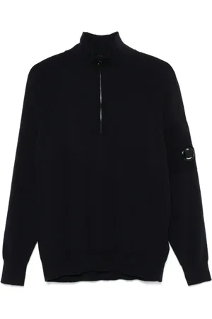 C.P. Company Sweathshirts & Hoodies, Herre, Blå, M, Uld, Blå Uldtrøje med Polokrave