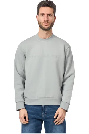 Armani Exchange Sweathshirts & Hoodies, Herre, Grå, L, Bomuld, Grå Rund Hals Sweater