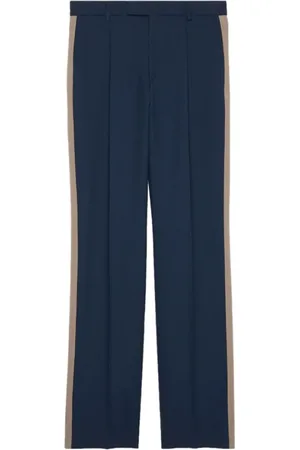Gucci Bukser, Herre, Blå, XL, Bomuld, Navy Blå Fløjlsdetaljerede Bukser