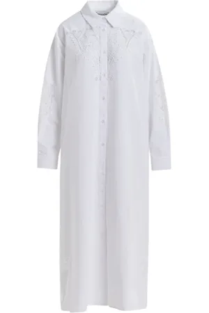 Essentiel Antwerp Kjole, Dame, Hvid, M, Bomuld, Hvid Bomuld Lang Skjortekjole med Broderi