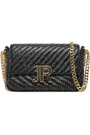 John Richmond Taske, Dame, Sort, ONE SIZE, Uld, Sort Studded Crossbody Taske med Guld Logo Initialer