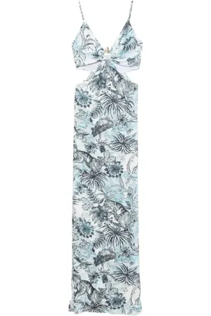 Roberto Cavalli Kjole, Dame, Flerfarvet, XS, Satin, Oceanblå Satin Lang Kjole