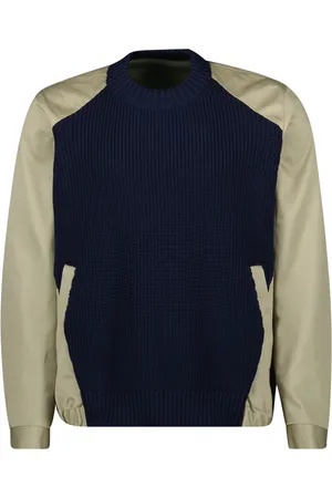 SACAI Strik, Herre, Flerfarvet, M, Bomuld, Marineblå & Khaki Bomuldssweater