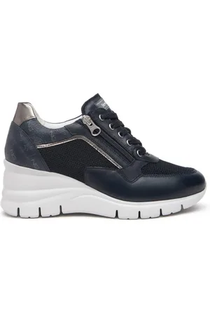 Nero Giardini Sko, Dame, Blå, 35 EU, Læder, Blå læder kile sneakers til kvinder
